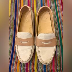 COLE HAAN 2 tone cream & Tan leather driving loafers sz 9B